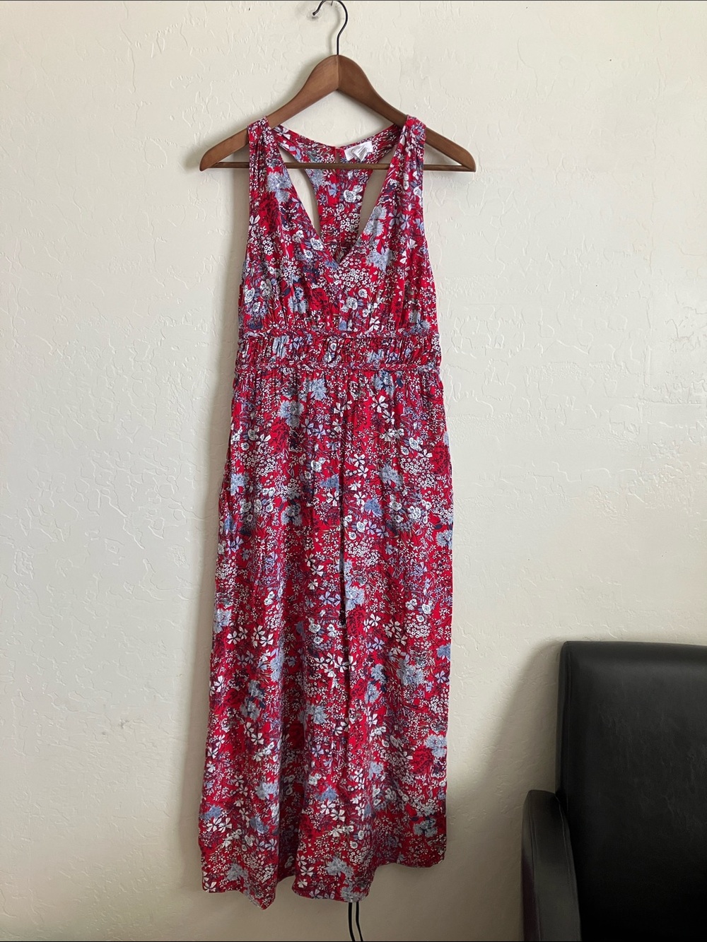 Japna Maxi Dress Red Floral Sundress Sleeveless Empire Waist V-Neck Womens Large